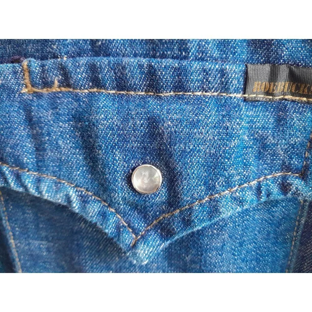 Vtg 70s 80s Sears Mens Western Wear Cowboy Trucker Pearl Snap XLT Denim Shirt